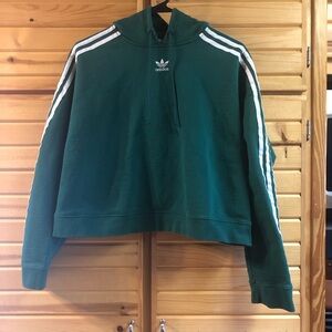 Women’s Adidas Cropped Green Hoodie with White Stripes ***Size tag missing***